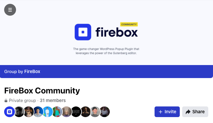 The Facebook group community of Firebox - The Best WordPress Popup Plugin